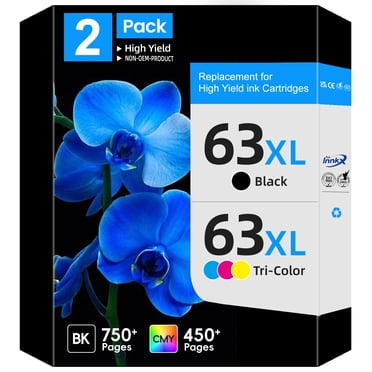 InnkX 63TG 63 Ink Cartouches / Fonctionne pour HP Ink 63 Noir et Tricolore Lot de 2 / Paquet Combo Couleur Noir