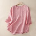 thumbnail image 1 of Meichang Chemises en Lin pour Femmes Été Rétro Manches 3/4 Hauts pour Femmes T-Shirts Basiques Coupe Ample Col Rond T-Shirts Vintage Blouses Grande Taille, 1 of 3