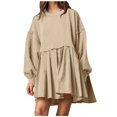 thumbnail image 1 of Pisexur Robe Chandail Surdimensionnée pour Femmes, Col Rond, Manches Longues, Patchwork, Robe d'Automne, Chandail à Enfiler, Hauts Amples et Fluides, Robe Chandail, Mini-Robe, 1 of 8