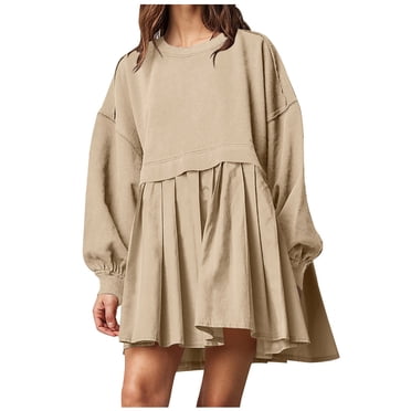 Pisexur Womens Oversized Sweatshirt Dress Crew Neck Long Sleeve Patchwork Fall Dress Pullover Tops Baggy Flowy Sweatshirt Mini Dress