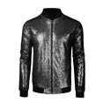 thumbnail image 1 of INSPIRE CHIC Blouson Bomber à Paillettes à Fermeture Éclair à Manches Longues pour Homme Noir P, 1 of 6