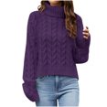thumbnail image 1 of Hauts de Chandail pour Femmes Mode pour Femmes Manches Longues Col Rond Chandail Ample Hauts Blouse Chandail Tricoté Chandails pour Femmes pour l'Automne P-229 Violet m, 1 of 6