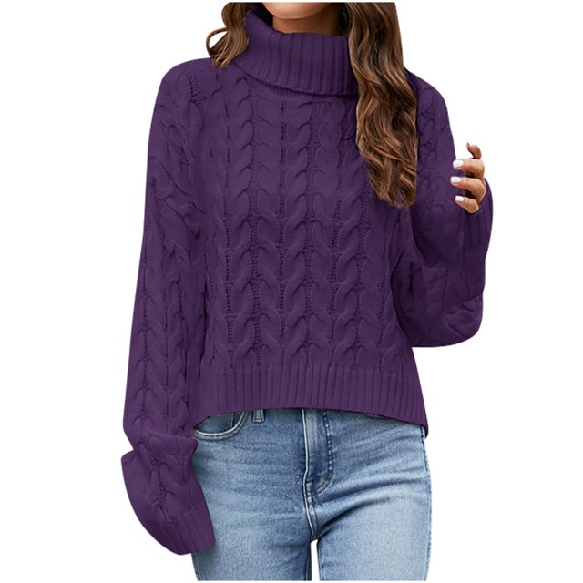 Hauts de Chandail pour Femmes Mode pour Femmes Manches Longues Col Rond Chandail Ample Hauts Blouse Chandail Tricoté Chandails pour Femmes pour l'Automne P-229 Violet m