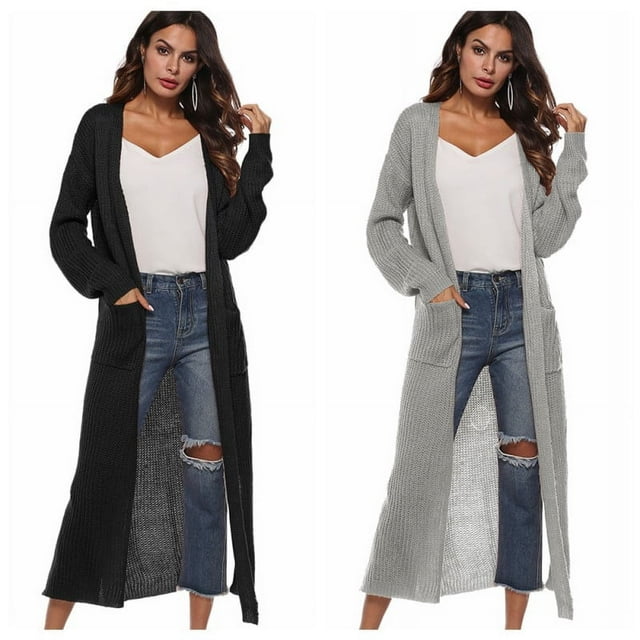 Women Floor Length Open Front Drape Cardigan Lightweight Long Sleeve Maxi Duster with Pockets Beige L