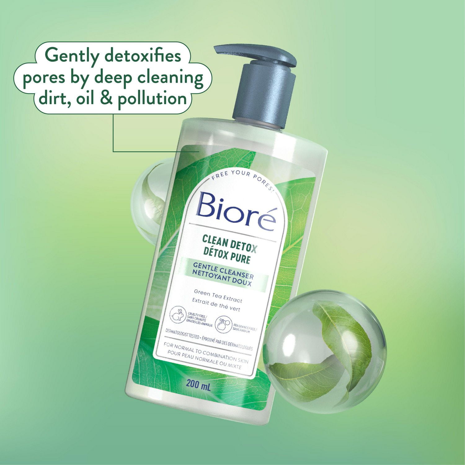 Nettoyant doux pour le visage Détox Pure de Bioré, Pour Peau normale ou Mixte, 200mL