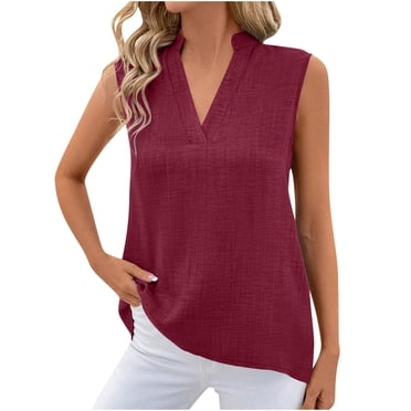 Timegard Womens Tank Tops Summer Cotton Linen V-Neck Sleeveless Lightweight Casual Loose Tops Blouse