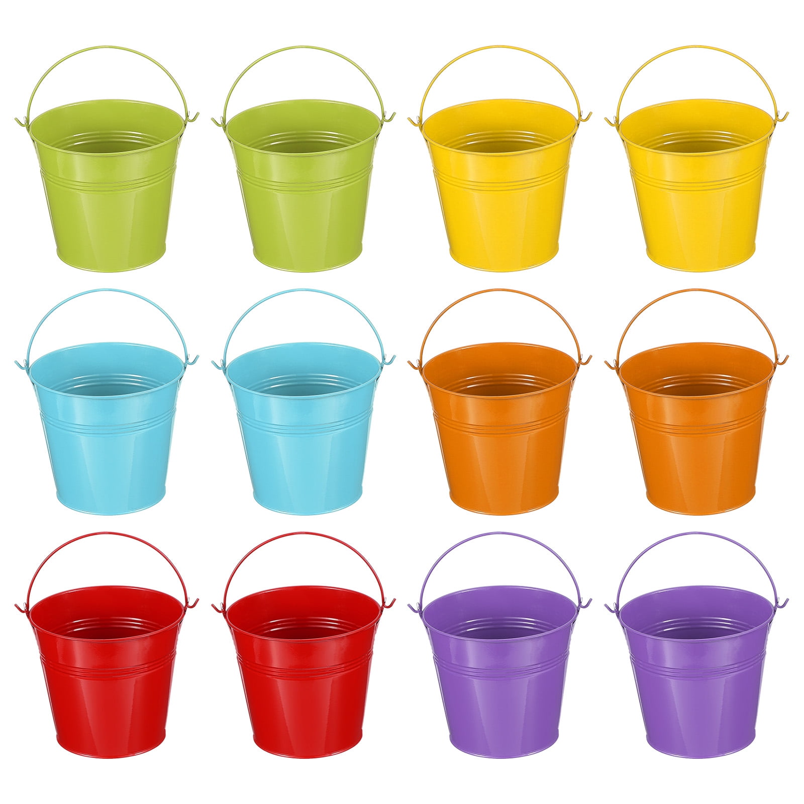 Small Metal Buckets with Handle Mini Galvanized Bucket Colorful Easter Buckets Green/Yellow/Orange/Blue/Red/Purple 5"x4.7" 12 Pcs