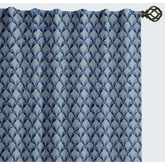 Vargottam 84 Inch Rod Pocket/Back Tab Cotton Curtains for Windows and Doors- Light Filtering Cotton- Light Filtering Drapes For Doors- Set of 2 Panels, 52"x84"- Monochrome Tropical Print (Blue)