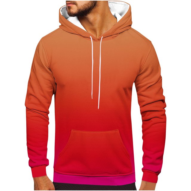 Rbaofujie Chandails à Capuche pour Hommes Hommes Décontracté Mode Col Rond Poches Imprimé Dégradé Chandail à Enfiler Manches Longues Hauts Chandail à Capuche Chemises pour Hommes