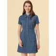 thumbnail image 2 of INSPIRE CHIC Robe d'Été Élégante en Denim pour Femme à Col, Manches Courtes, Bleu Pâle, S, 2 of 5