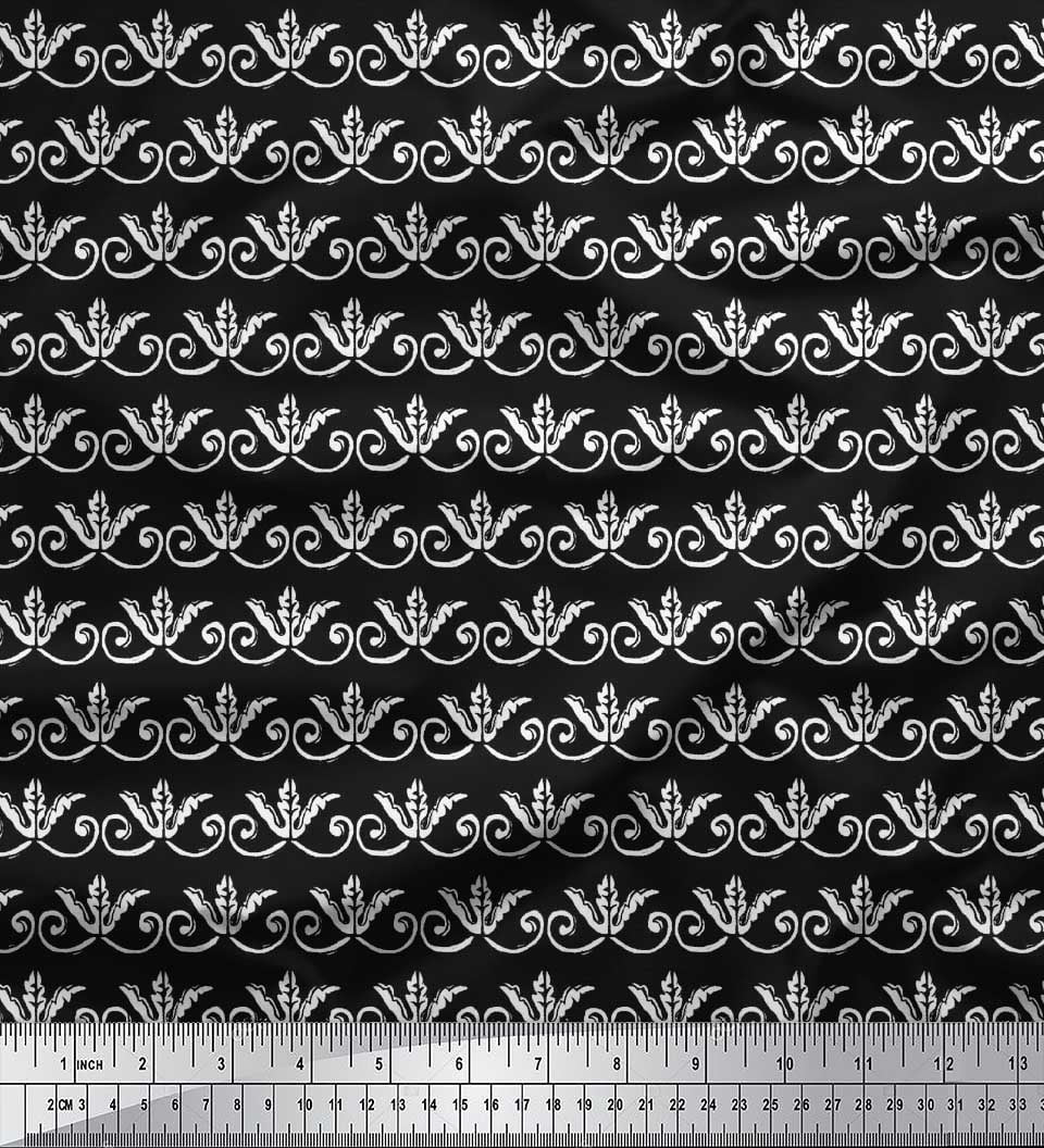 Soimoi Georgette Viscose Fabric Dot,Swirl & Floral Block Print Fabric by The Yard 42 Inch Wide