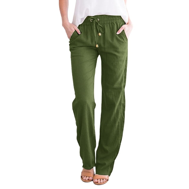 Plus Size Solid Straight Leg Pants for Women High Waist Comfortable Elastic Drawstring Casual Trousers