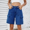 thumbnail image 2 of Yanlir Pantalon Court pour Femmes, Shorts Cargo Décontractés pour l'Été, Taille Haute, Multi-Poches, Confortables, Shorts en Jean Boutonnés pour l'Extérieur, Randonnée, Plage, Usage Quotidien (Bleu, M), 2 of 7