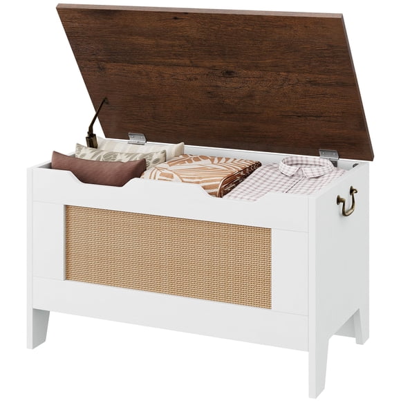 EDTara Storage Chest, Storage Bench with Safety Hinge, Wooden Storage Trunk, Flip Top Blanket Storage Chest Trunks, Bench Storage for Entryway, Living Room, Bedroom