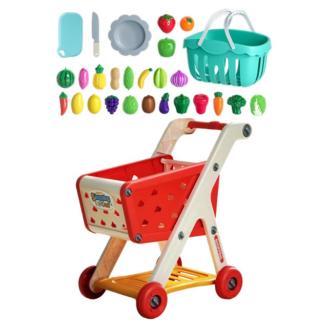 HILABEE Ensemble de Chariot d'Achats pour Enfants avec Accessoires de Jeu de Rôle, Jouets Éducatifs, Rouge de la Saint-Valentin