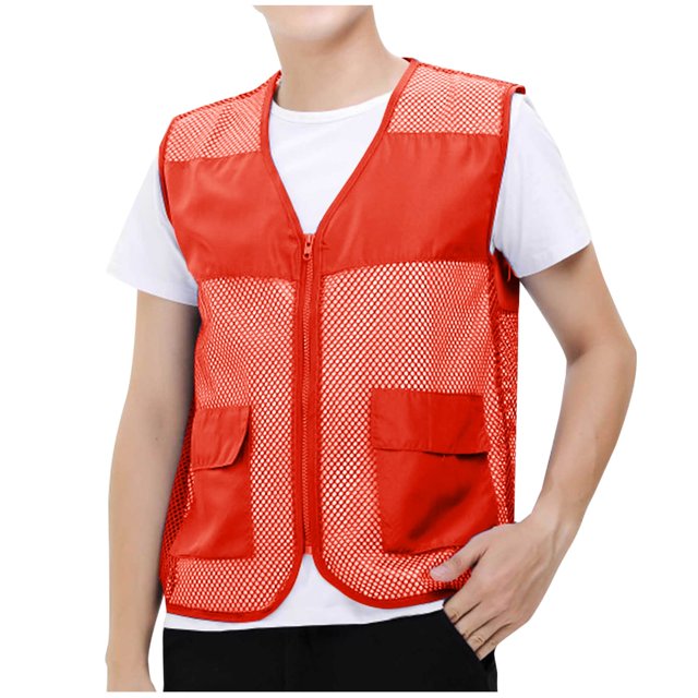 Cameland Plus Size Men Vest Tops Solid-Color Convenient Mesh Outdoor Breathable Zipper Pockets V-Neck Tank Top