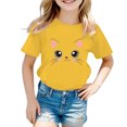 thumbnail image 1 of PMVFHDE Hauts Fille Hauts pour Fille 2025 Hauts d'Été Tendance Hauts Filles Hauts Fille Été Enfant Filles Mignon Graphique Col Rond Manches Courtes T-Shirt d'Été Décontracté T-Shirt Jaune, 3-4 Ans, 1 of 5