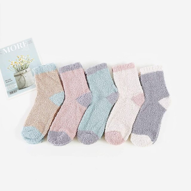 Chaussettes Douces pour Femmes Chaussettes Blanches Chaussettes Confortables Chaussettes Moelleuses pour Femmes Chaussettes en Polaire 5 Paires Blanches