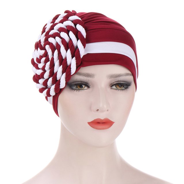 KIHOUT Beanies Hats Women India Hat Patchwork Braid Muslim Ruffle Chemo Hat Beanie Wrap Cap