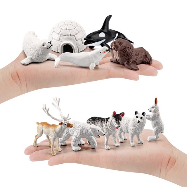 Simulation Animal Model 18PCS Arctic Animal Toy Figurines Set Includes White Wolf White Owl White Arctic Arctic Husky And Igloo Simulation Animal Model Gift For Kids