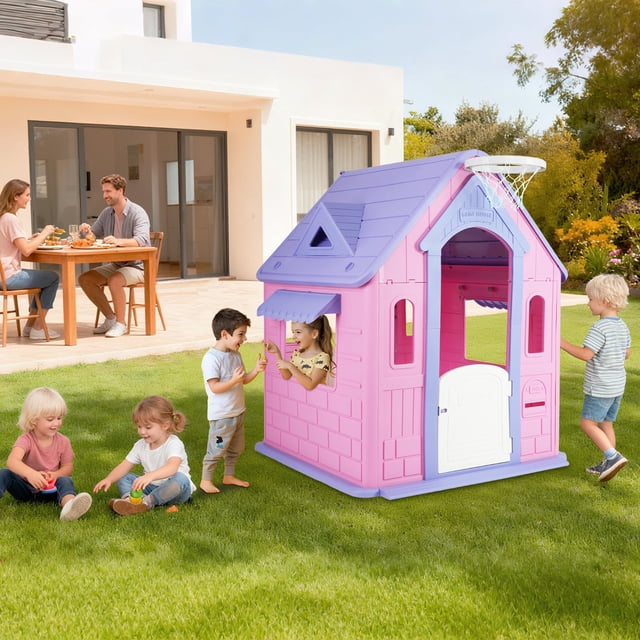 AKDSteel Kids Outdoor Playhouse With Mailbox, Windows, And Half Door, Charming Playhouse For Backyard Fun And Imaginative Play