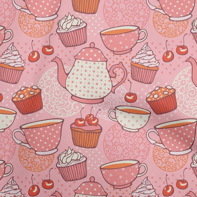 oneOone Cotton Silk Peach Fabric Tea Party Kettle Sewing Craft Projects Fabric Prints By Yard 42 Inch Wide