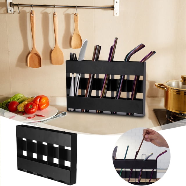 Straw Organizer Rack With Holes For Reusable Straw Storage In Kitchen Cabinets And Workbenches