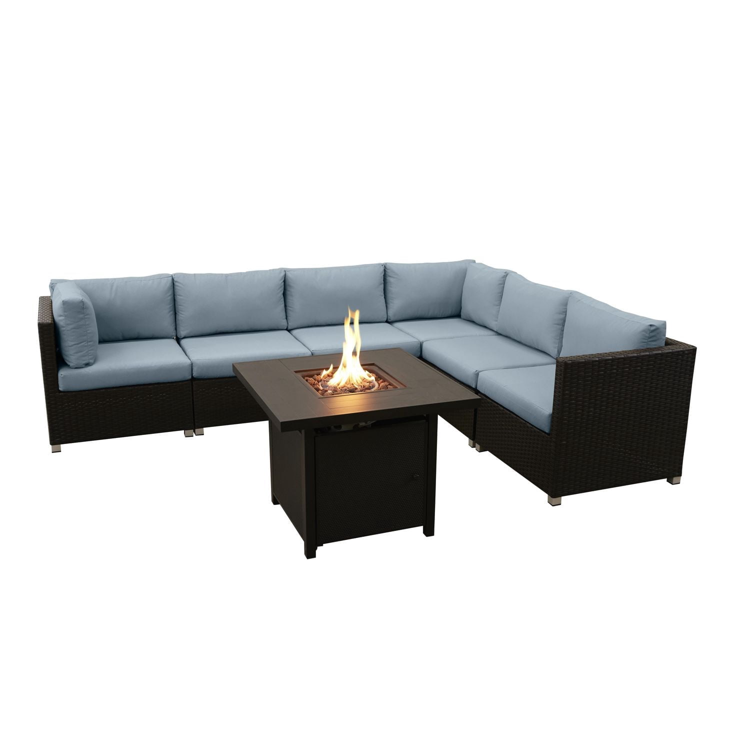 Innesbrook Collection 7-Piece Aluminum Patio Conversation Set with Spa Cushions and Square Fire Table