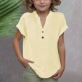 thumbnail image 2 of DecSea Linen Shirts for Kids 2025 Summer Button Down V Neck Short Sleeve Tops Casual Solid Blouses, 2 of 9