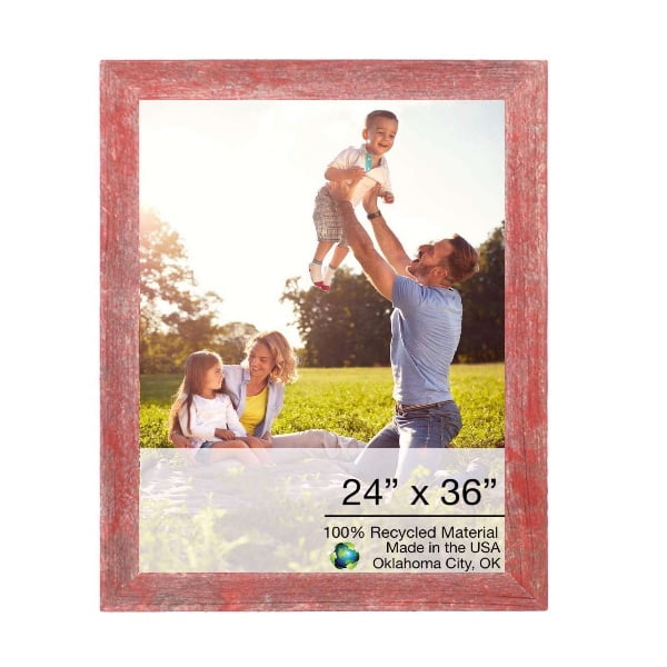 HomeRoots Picture Frames 386554 24" x 36" Rustic Farmhouse Red Wood Frame