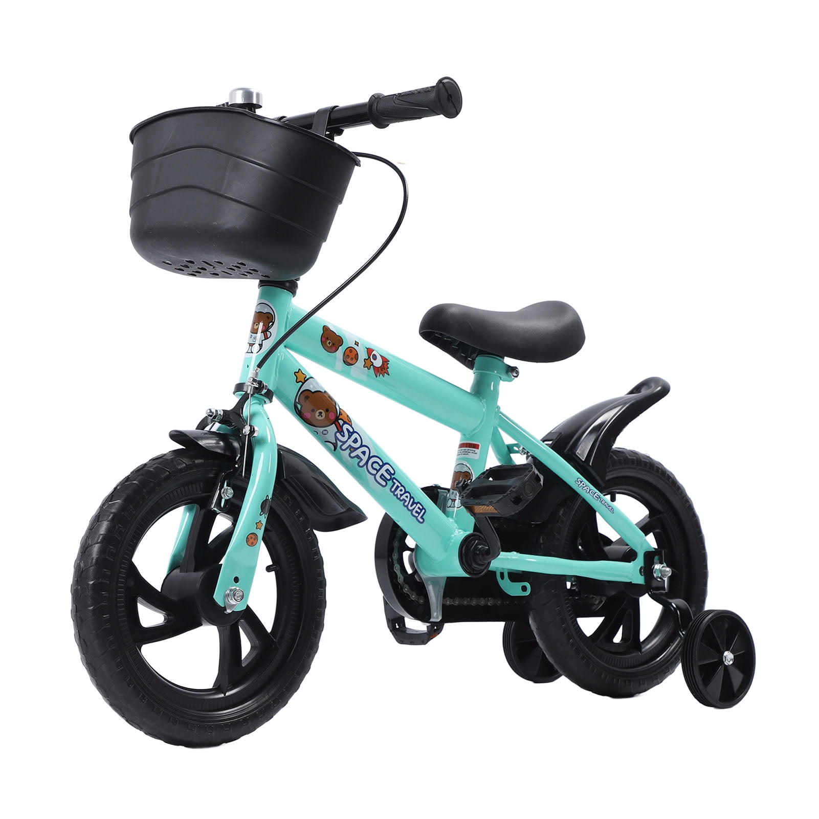 Toddler Bicycle, High Carbon Steel Frame Children Bike Elastic Cushion Stable Structure Avoid Tipping with Training Wheels for Outdoors