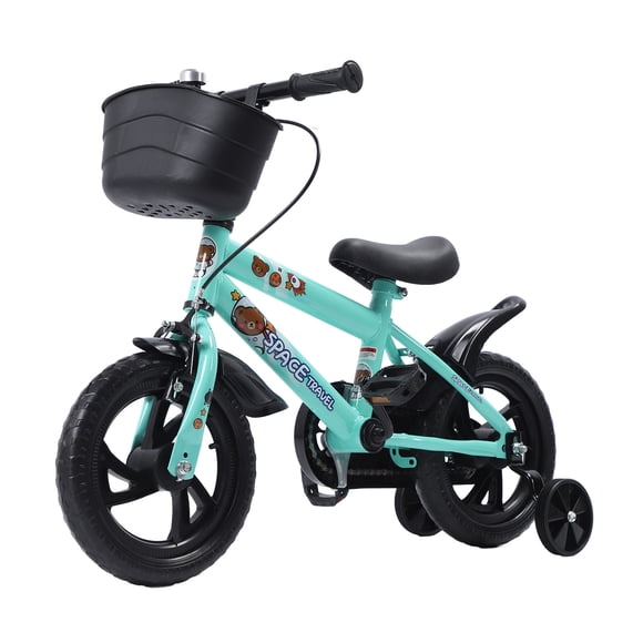 Kids Bike, High Carbon Steel Frame Fully Closed Chain Cover Avoid Tipping Toddler Bicycle Elastic Cushion with Training Wheels for Daily Use