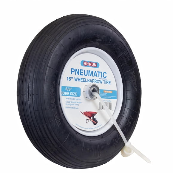 Hi-Run Stud 16" Pneumatic 2PR 4.80/4.00-8 Wheelbarrow Tire Wheel Assembly with 5/8" Bushing Pre-Mounted