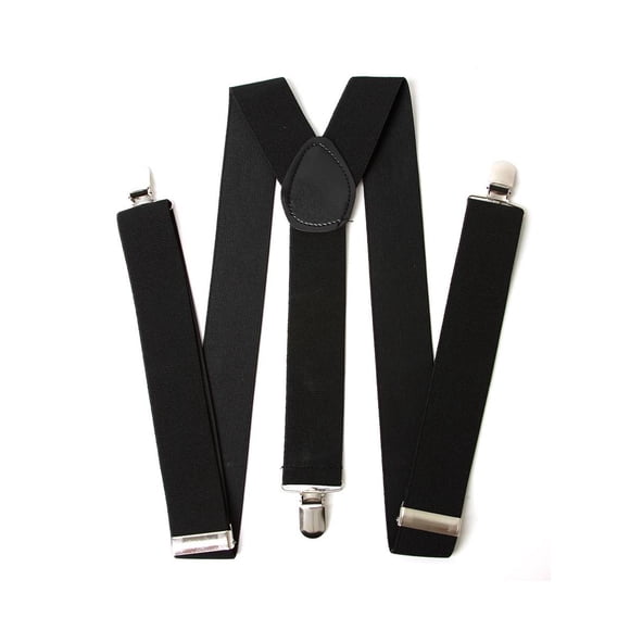 Men's 1 Inch Wide Solid Adjustable Suspenders, Black