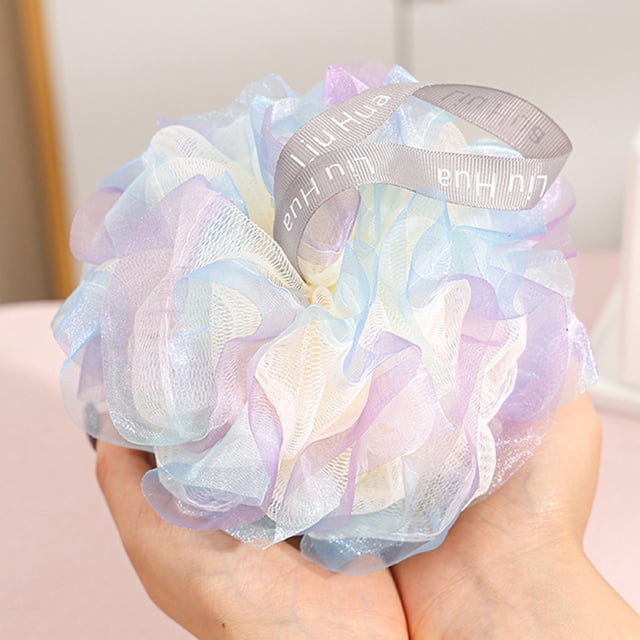 Éponge de Bain et de Douche / Exfoliant Corporel Bicolore Coloré Doux Qui Ne s'Effiloche Pas / Mousse Moussante Abondante / Boucle de Suspension à Séchage Rapide / Douce pour Peau Sensible / 1 Paquet / 4,7 x 4,7 Po / Pouf de Bain Exfoliant