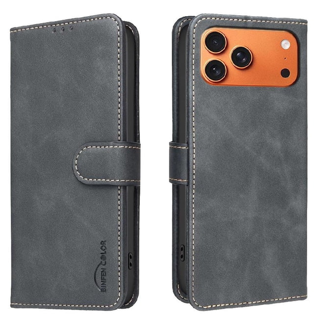 Wallet Case for iPhone 17 Pro RFID Blocking Flip Cover with Card Slots & Kickstand Black