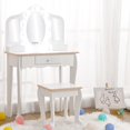 thumbnail image 1 of Bingirl Vanity with Lighted Mirror: Little Girls' Vanity Table and Stool with Tri - Fold Mirror, Drawer, and Storage Grid (For 3 - 9 Years Old Girls, White), 1 of 6