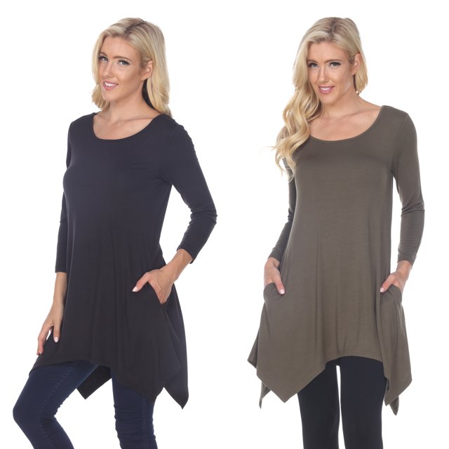 White Mark Haut Tunique pour Femmes, Lot de 2, Makayla Noir à Manches 3/4