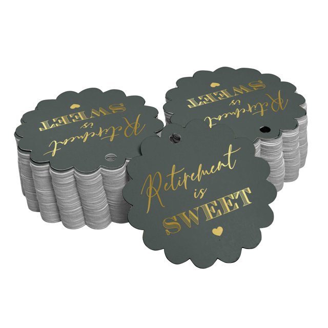 Inkdotpot Pack Of 100 Retirement Is Sweet Text Favor Paper Tags Craft Real Gold Foil Hang Tags