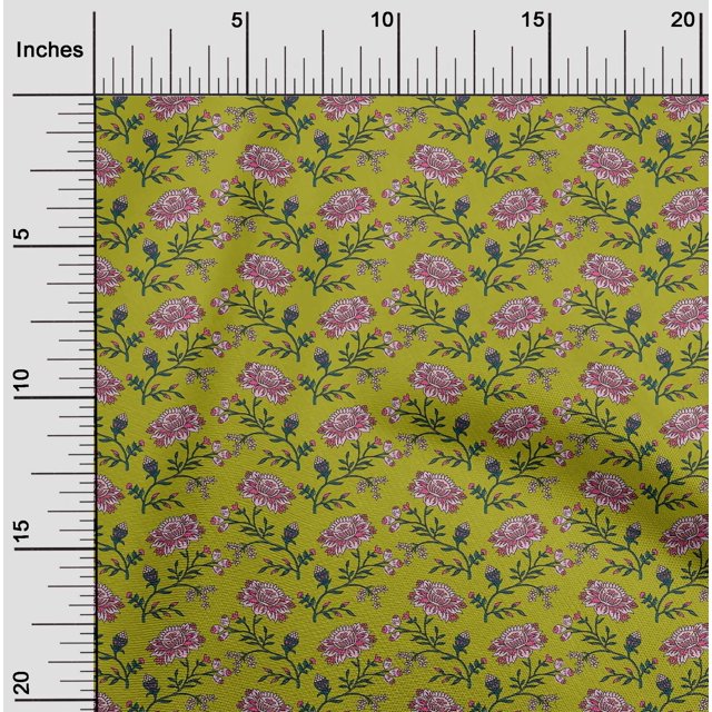 oneOone Cotton Cambric Fabric Leaves & Floral Block Print Fabric BTY 56 Inch Wide