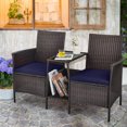 thumbnail image 1 of Costway Patio Rattan Wicker Conversation Set Sofa Cushioned Loveseat Glass Table Navy, 1 of 8