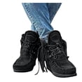 thumbnail image 3 of Kcodviy Bottes pour Femmes Bottines de Pluie pour Femmes Bottes Rétro en Suède Faux Bottes à Lacets pour Femmes Talons Cuir à Franges Bout Rond Bottes en Cuir pour Femmes Bottines Chaussures Décontractées, 3 of 3