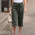 thumbnail image 2 of Dealovy Pantalon Capri pour Femmes en Coton et Lin, Grande Taille, Taille à Cordon, Léger, Pantalon Court, 2 of 6
