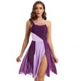 thumbnail image 3 of RUNQHUI Robe Justaucorps Sans Manches en Maille à Blocs de Couleur pour Danse Lyrique Contemporaine Moderne pour Femmes Violet TG, 3 of 5