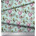 thumbnail image 3 of Soimoi Moss Georgette Fabric Hummingbird,Leaves & Rose Floral Decor Fabric Printed Yard 42 Inch Wide, 3 of 3