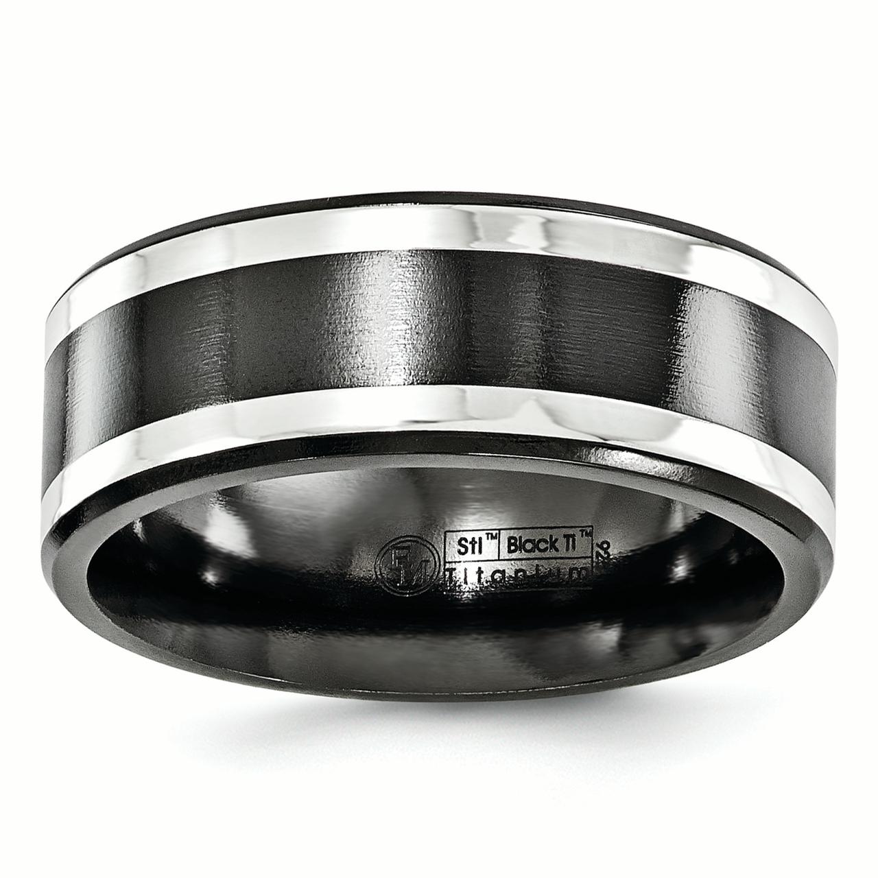 Edward Mirell Incrustation de Titane Noir Ti & Argent Sterling Bande 9mm Taille 9