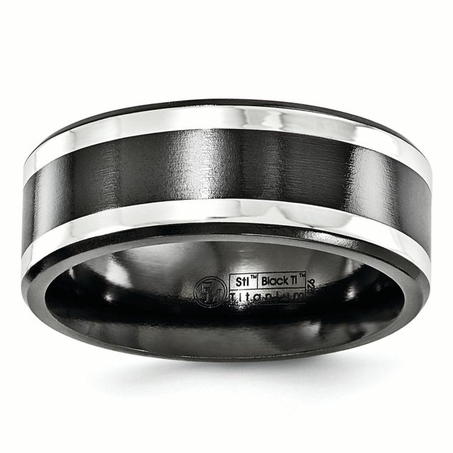 Edward Mirell Titanium Black Ti & Sterling Silver Inlay 9mm Band Size 8.5