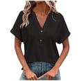 thumbnail image 1 of Dealovy Womesn Tops Summer Casual V Neck Buttons T-Shirts Short Sleeve Solid Color Loose Fitted Tees, 1 of 7