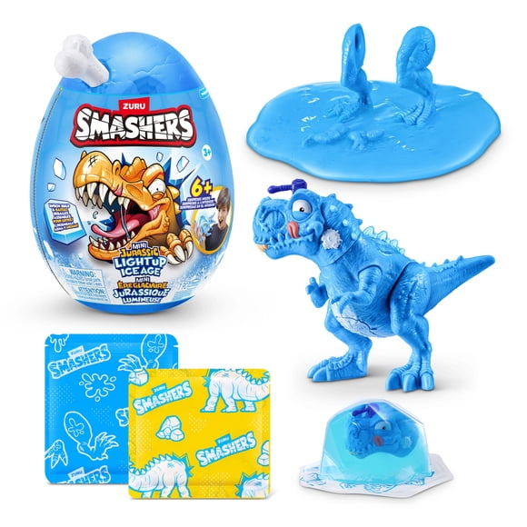 Smashers Mini Jurassic Light Up Ice Age Egg by ZURU – Smashable Dinosaur Toy with 6+ Surprises, Slime & Ice Cube Slime, Light-Up Dino for Kids Ages 3+