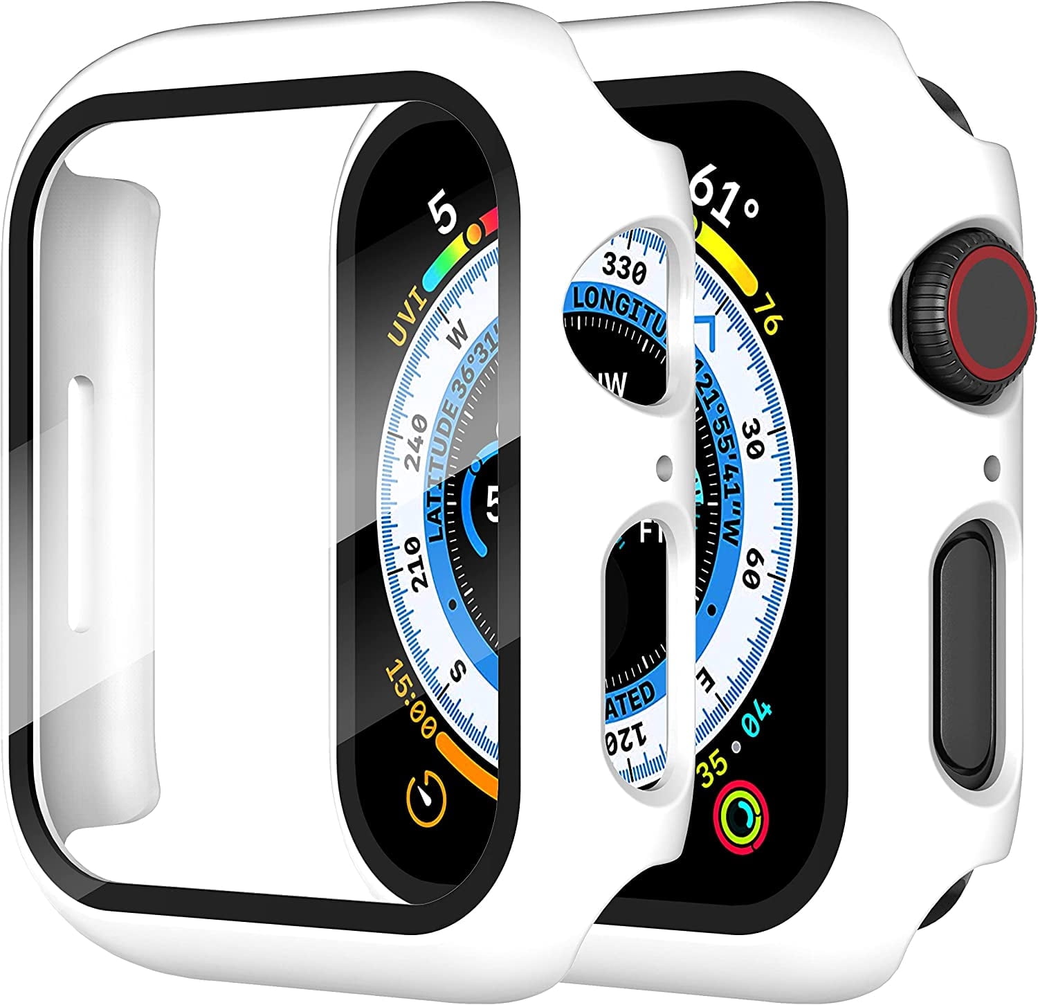 KOMI 2-Pack for Apple Watch Series 9/8/7/6/5/4/Series SE/SE 2 41mm All-around Screen Protector Case, Tempered Glass Screen Protector Case Ultra-thin for iWatch 41mm Protection Cover -White